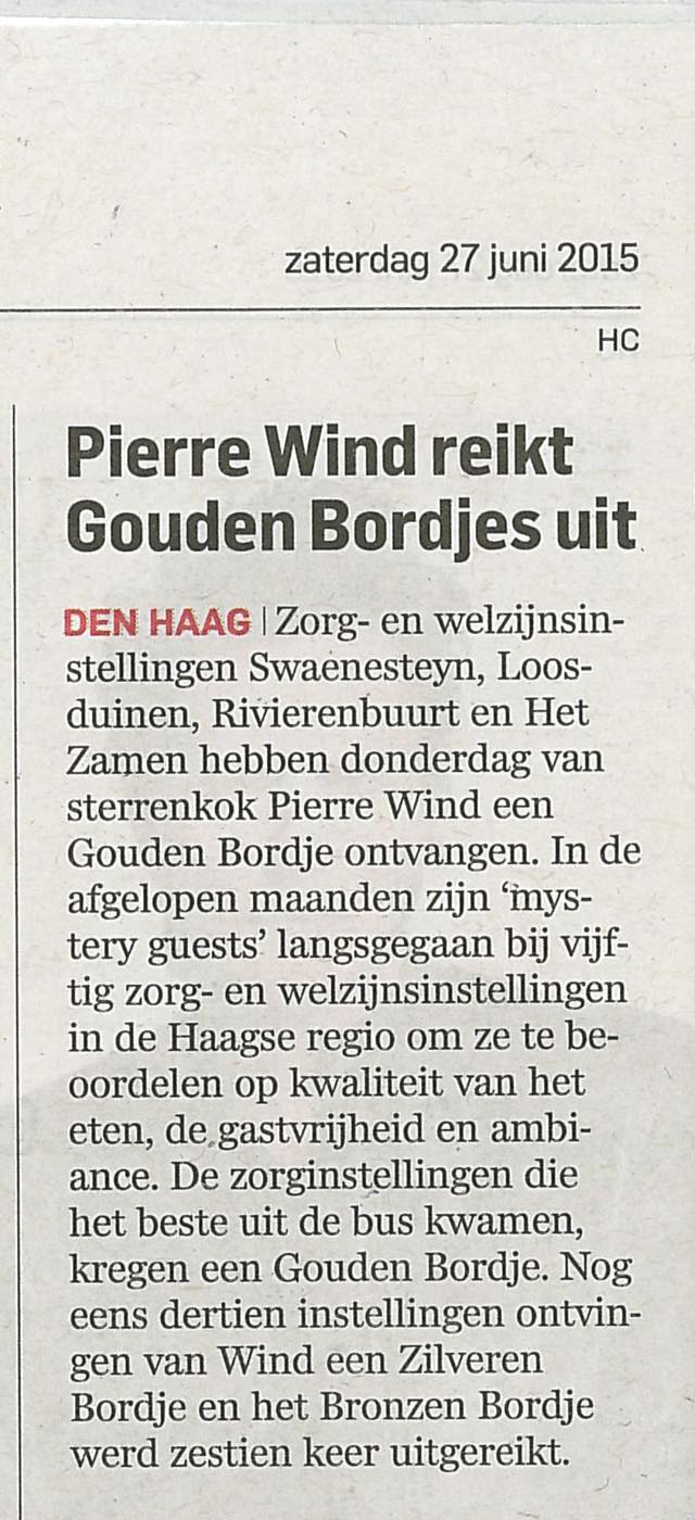 Haagsche Courant — Pierre Wind reikt Gouden Bordjes uit