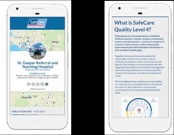SafeCare digital platform explaining Quality Level 4 assessment process and improvement plan