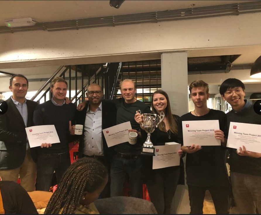 Winning team with trophy and certificates, International Business Studies 2018